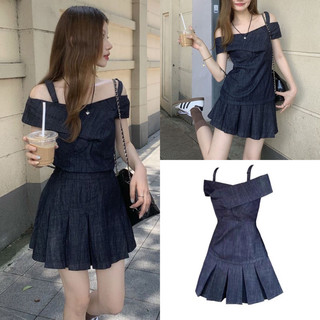 Váy jean bò 2 dây bẹt vai cá tính năng động hàng QC loại 1