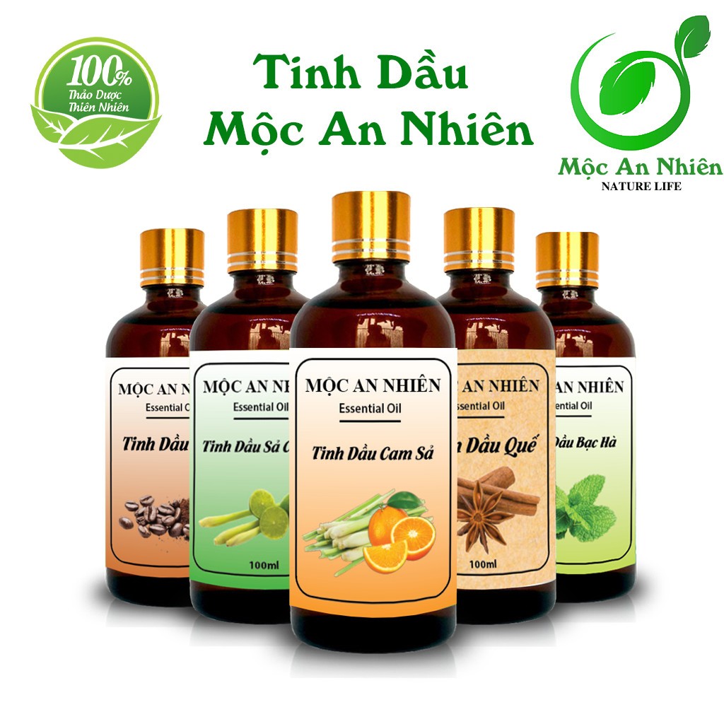 (100ml Tặng vỏ treo) Tinh dầu thiên nhiên xông thơm phòng Mộc An Nhiên/ Sả chanh, bạc hà, quế, treo xe.....