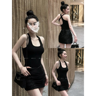 Set đầm body ba lỗ hở lưng, chân váy nhún hông hack mông a02