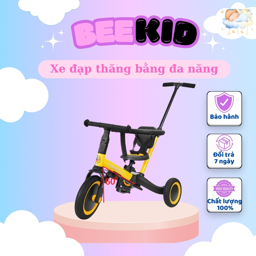 Xe đạp 3 bánh BEEKID cao cấp, xe chòi chân kết hợp 3 chế độ xe đẩy, xe thăng bằng và xe đạp ba bánh cho bé