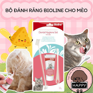 HOẢ TỐC | Bộ bàn chải và kem đánh răng Bioline cho mèo vị phô mai / Dental Hygiene Set Cats - Tạp Hóa Thú Cưng Happy