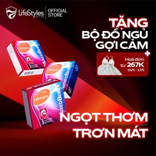 Combo 3 hộp Bao cao su LifeStyles Mixed Berry Hương dâu cao cấp - Hộp 3 bao