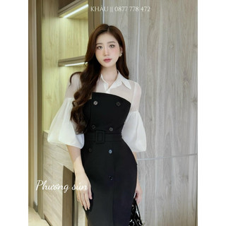 Mã v24104 váy tay kiểu phối cổ tơ