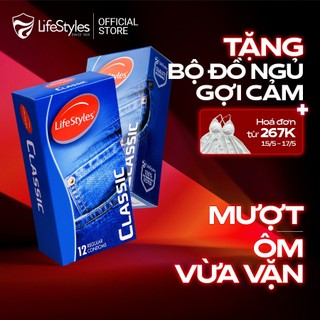 Combo 2 hộp Bao cao su nhiều gel ôm sát LifeStyles Classic - Hộp 12 bao