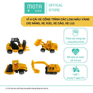  Đồ chơi cho bé Vỉ 4 cái xe công trình các loại màu vàng - Hàng chính hãng