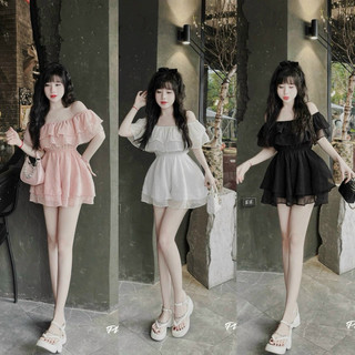 Váy trễ vai tơ bèo , váy trễ vai bèo xoè L1