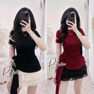 Bigsize Set áo thun body phối hoa xoắn eo kèm chân váy voan tầng 55-95kg