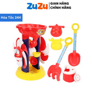 Đồ chơi xúc cát cho bé đội bay siêu đẳng gồm máy xay cát, đồ chơi cát super wings cỡ lớn cho bé xúc cát đi biển