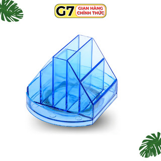 Hộp cắm bút xoay 360 độ mica, khay đựng bút nhựa hình tháp