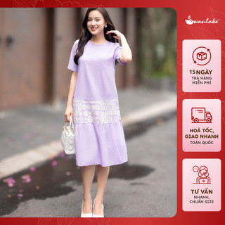  - Váy Đầm Đuôi Cá Cổ Tròn Tay Ngắn Vải Linen Cao Cấp In Lụa Họa Tiết Thổ Cẩm Dài Qua Gối - D11291LW01