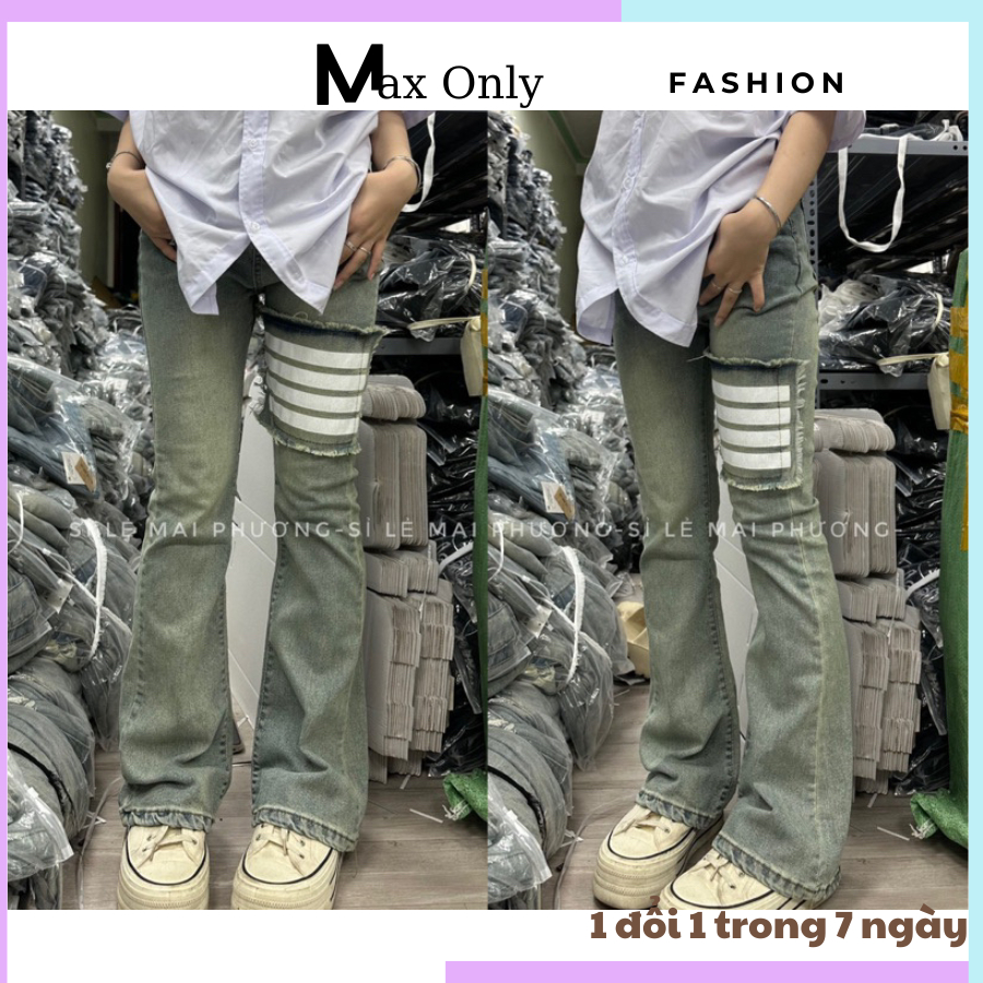 Quần Jean bò ống Loe 4 Vạch Màu Bụi cho nam nữ chất mịn đẹp, trẻ trung