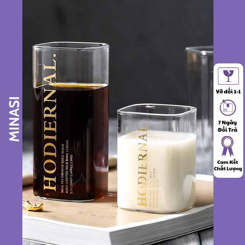 Ly uống nước thủy tinh vuông dễ thương cute 300-400ml cốc thủy tinh chịu nhiệt ly vuông decor trong 