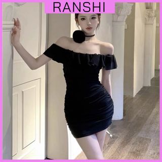 Đầm Body Trễ Vai RANSHI Kèm Dây Cổ Đính Hoa Hồng Rời Sang Chảnh Váy Ôm Sát Tôn Dáng Mặc Đi Chơi Đi Tiệc - RBD134
