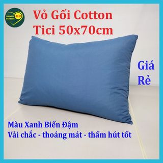 vỏ gối 50x70cm cotton tici hàng đẹp vải tốt màu xanh biển đậm