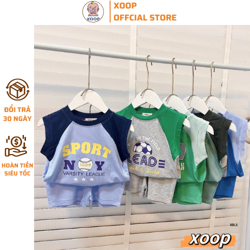 Bộ sát nách XOOP OFFICIAL STORE áo phối giáp lăng in họa tiết cute cho bé trai bé gái (10-25kg) XBL1, Đồ bộ thời trang