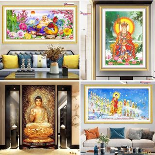 Tranh đính đá phật a di đà, di lạc, địa tạng, thích ca, dược sư, tam thánh mẫu mới