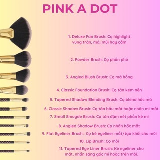 Bộ cọ trang điểm BH Cosmetics 11 Pcs Pink A Dot Brush Set