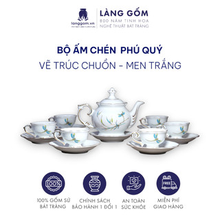 Bộ ấm chén phú quý - Gốm sứ Bát Tràng - Làng Gốm