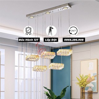 Đèn Thả 5 Pha Lê Vuông/Tròn Mang Phong Cách Hiện Đại Kết Hợp Pha Lê Sang Trọng Bảo Hành 12 Tháng