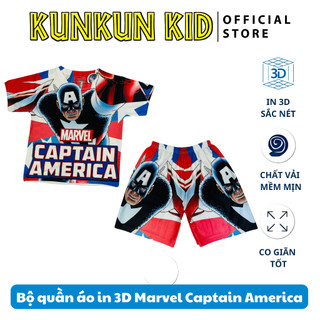 Quần áo thể thao bé trai in 3D tay ngắn Captain America giá rẻ - Kunkun Kid