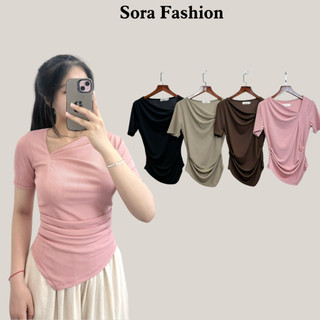 Áo Kiểu Nữ Bigsize Xếp Ly Eo Sora Fashion,Áo Thun Kiểu Nữ Vạt Eo Che Khuyết Điểm Chất Liệu Thun Tăm 147