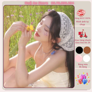 Khăn bandana ren thêu Huệ An 2009 ,khăn turban trùm đầu hàng đẹp, Khăn tam giác ren phong cách Hàn Quốc