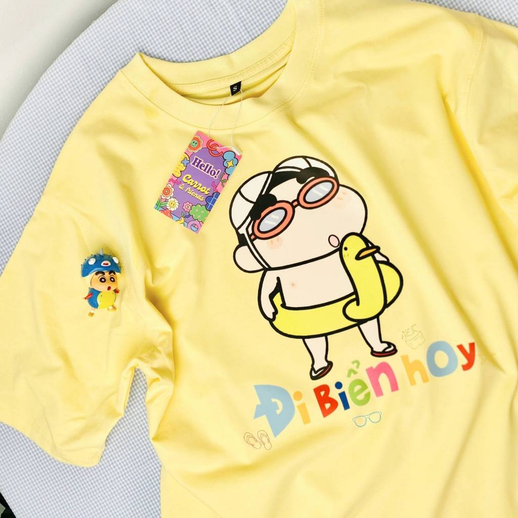 Áo thun SHIN "ĐI BIỂN HOY" CẬU BÉ BÚT CHÌ vải cotton oversize tay lỡ form rộng