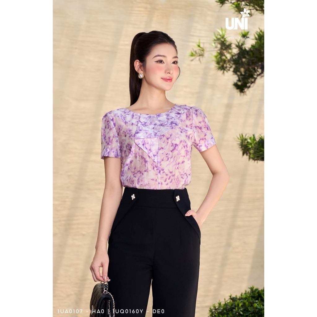 Áo Kiểu Nữ UNIVTH Cổ Tròn Phối Bèo Thanh Lịch 1UA0107 HA0 - UNI KOREAN FASHION