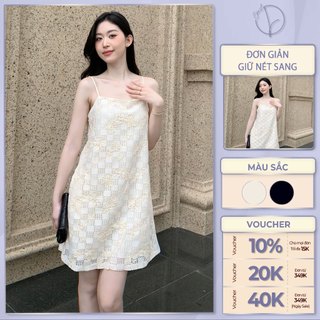 Váy 2 dây dáng A họa tiết ChicLy Design chất vải ren dệt hoa nổi cao cấp - VN749
