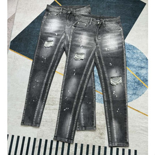 Quần bò Jean nam dài XÁM vệt rách cá tính 2024, chất jean co giãn tốt, chuẩn form bền đẹp, giá tốt