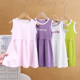 Váy bé gái- Váy bé gái sát nách dáng suông chất tăm lạnh cho bé từ 1 tuổi đến 5 tuổi