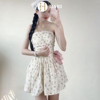 Váy cúp hoa nhí Hari Màu be có must đệm chun sau bồng xoè công chúa 0145 Hoabe P0K15