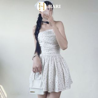 Váy cúp hoa nhí Hari Hoa nâu có must đệm chun sau bồng xoè công chúa  113 Hoanau P0K47