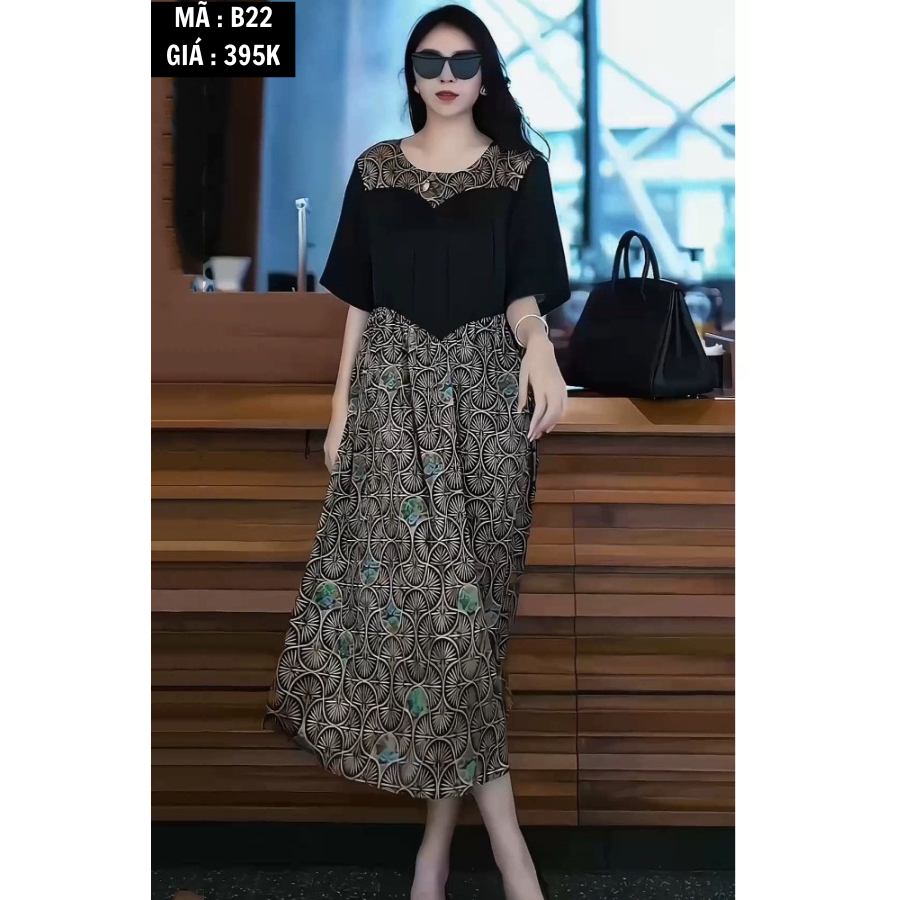 B22 - Váy lụa trung niên che khuyết điểm cực tốt khi đi chơi , dự tiệc . Mã B22