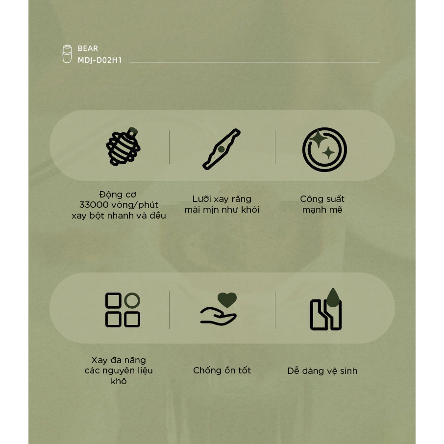Máy xay hạt khô Bear MDJ-D02H1, Công suất 200W, Đa năng xay gia vị tiêu ớt, bột khô, BH 18 tháng | BigBuy360 - bigbuy360.vn