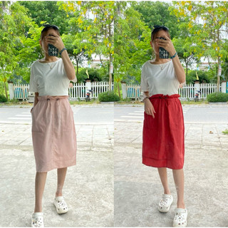 Chân váy nữ chipbong, chân váy vải dù một lớp, hai màu hồng-gạch, size xs-xl 45-75kg, hàng dư 01320