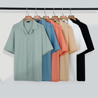 Áo sơ mi tay ngắn nam nữ form rộng sơ mi cổ vest unisex tay lỡ, chất vải lụa mịn chống nhăn