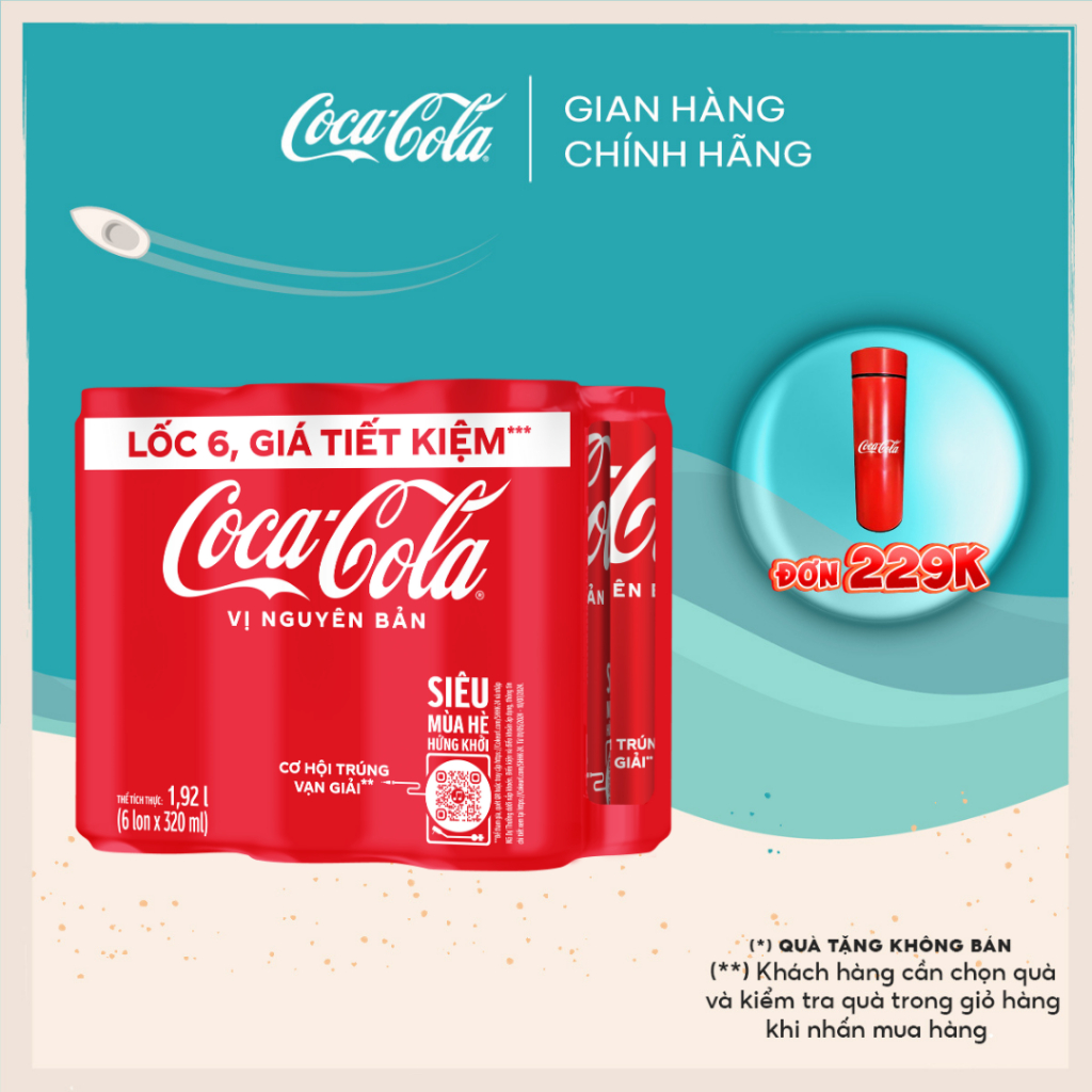 Lốc 6 Lon Nước Ngọt Giải Khát Coca-Cola Vị Nguyên Bản Original 320m/lon Coca-Cola Official Store