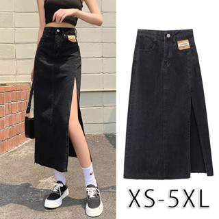 PLUS SIZE~chân jean váy dài chữ a bigsize nữ midi lưng cao xẻ tà dáng dài cạp cao hàn quốc công sở bigsize trắng đen