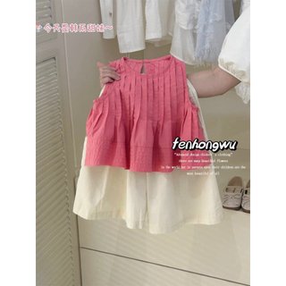Set bg áo babydoll xếp li hồng quần trắng