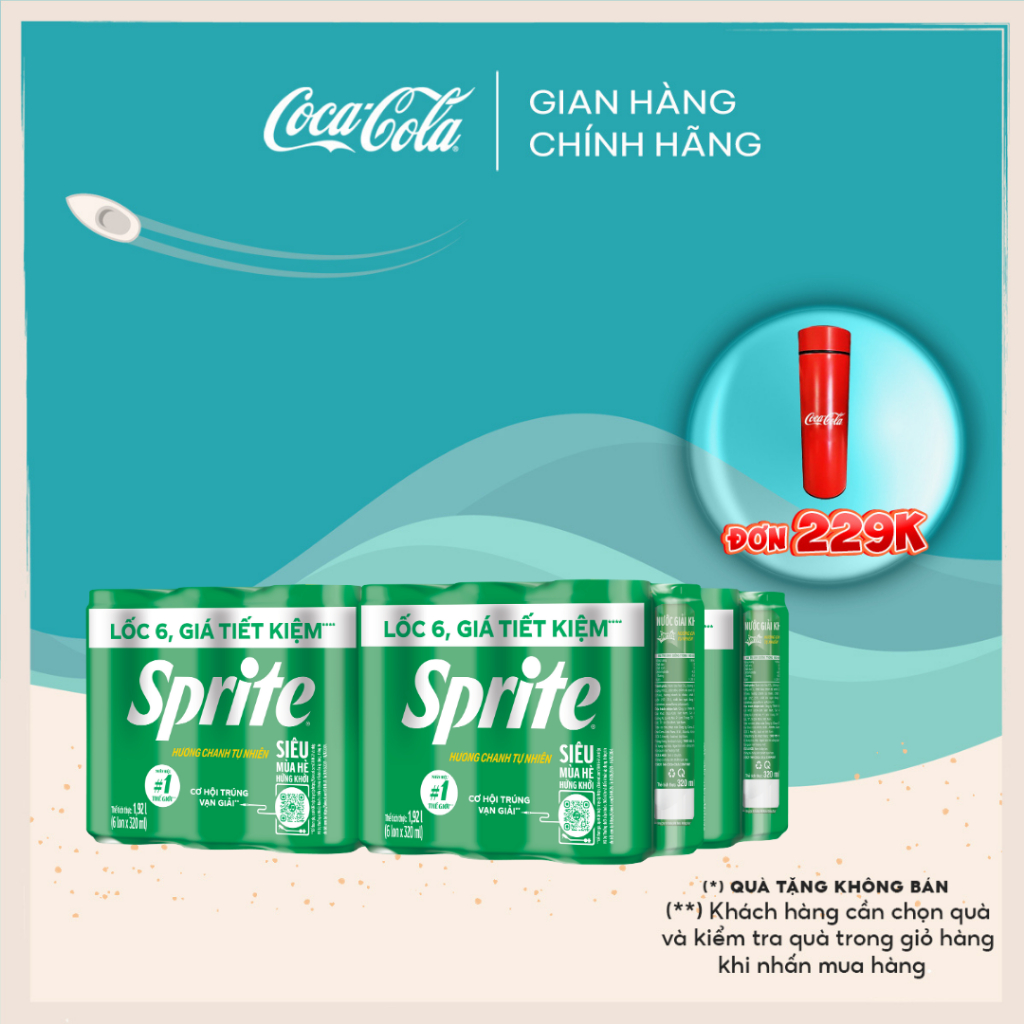 Thùng 24 Lon Nước Ngọt Giải Khát Có Gas Sprite Vị Chanh 320ml/Lon Coca-Cola Official Store
