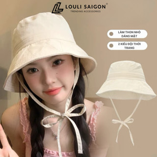 Mũ bucket nữ chống nắng LOULI SAIGON có dây cột, nón tai bèo vải cotton thoáng mát MTB11