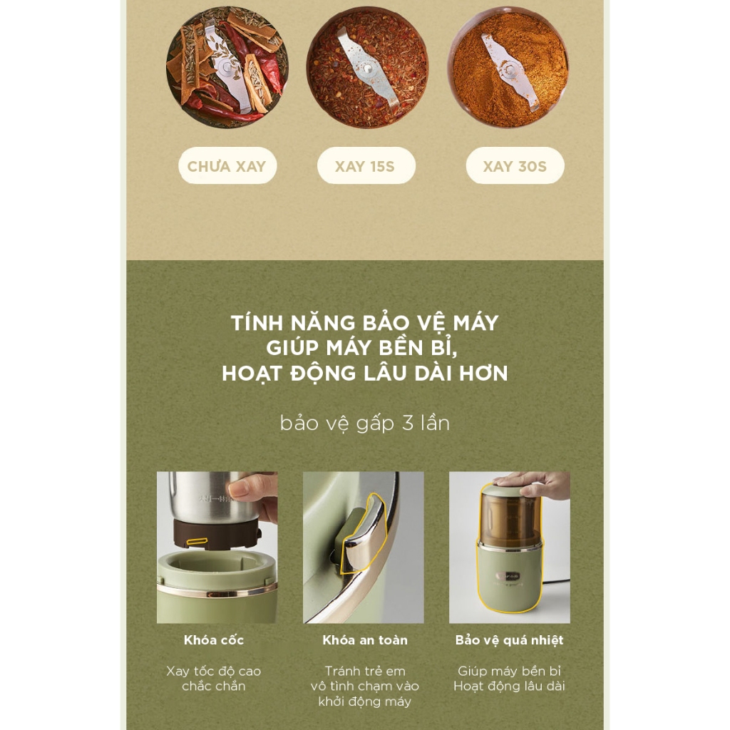 Máy xay hạt khô Bear MDJ-D02H1, Công suất 200W, Đa năng xay gia vị tiêu ớt, bột khô, BH 18 tháng | BigBuy360 - bigbuy360.vn