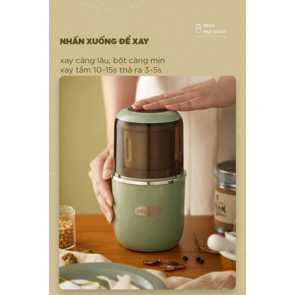 Máy xay hạt khô Bear MDJ-D02H1, Công suất 200W, Đa năng xay gia vị tiêu ớt, bột khô, BH 18 tháng | BigBuy360 - bigbuy360.vn