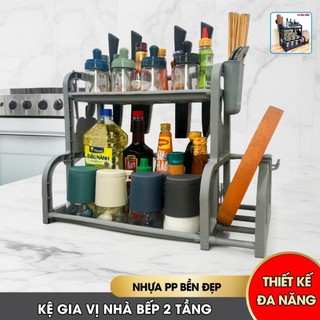 Kệ gia vị nhà bếp thông minh Tashuan có khay để thớt chữ B 3623, kệ nhà bếp 2 tầng - Hàng Việt Nam