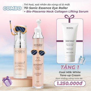 COMBO trẻ hoá, xoá nhăn da vùng cổ & mắt 7D Sonic Essence Eye Roller + Bio-Placenta Neck Collagen Lifting Serum