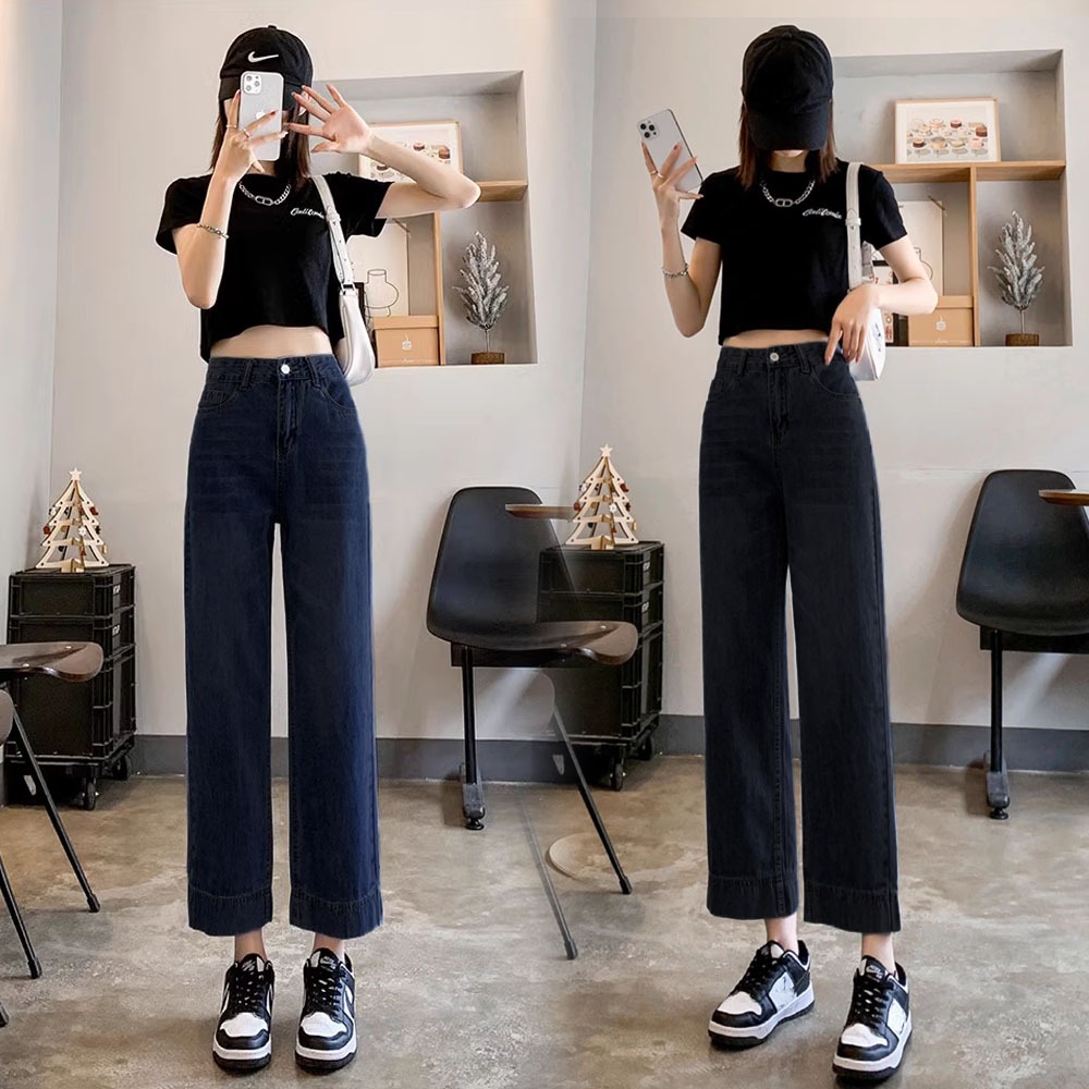 Quần bò nữ lưng cao, quần jean nữ dáng lửng - thiết kế dáng suông gấp lai thời trang - trẻ chung QS47