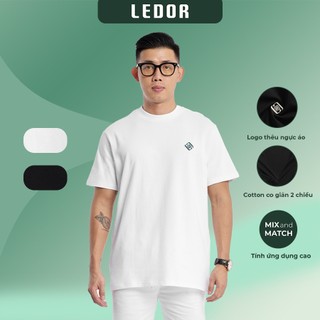 Áo thun cổ tròn Nam Nữ logo thêu LEDOR vải Cotton Single 2 chiều, Trẻ trung, Năng động, Thỏa mái, Basic form Relax-fit