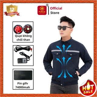 Áo quạt điều hòa Fukuji f24+ chính hãng, áo gắn quạt gió Gifv cao cấp tản nhiệt siêu mát màu xanh than bảo hành 12 tháng