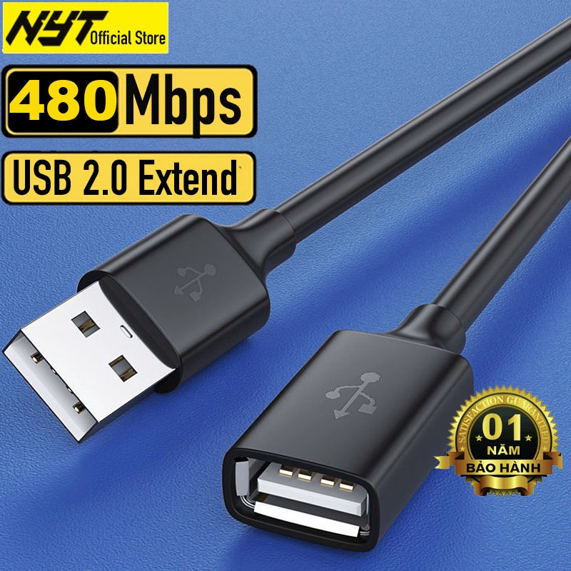 Cáp Nối Dài USB 2.0 480Mpbs Đen Dẻo Cao Cấp NYT DL104 BH 12T Đổi Mới